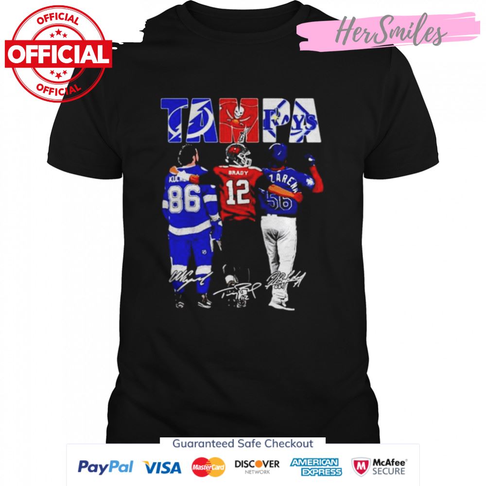 Nikita Kucherov Tom Brady and Randy Arozarena Tampa City of Champions Signatures shirt