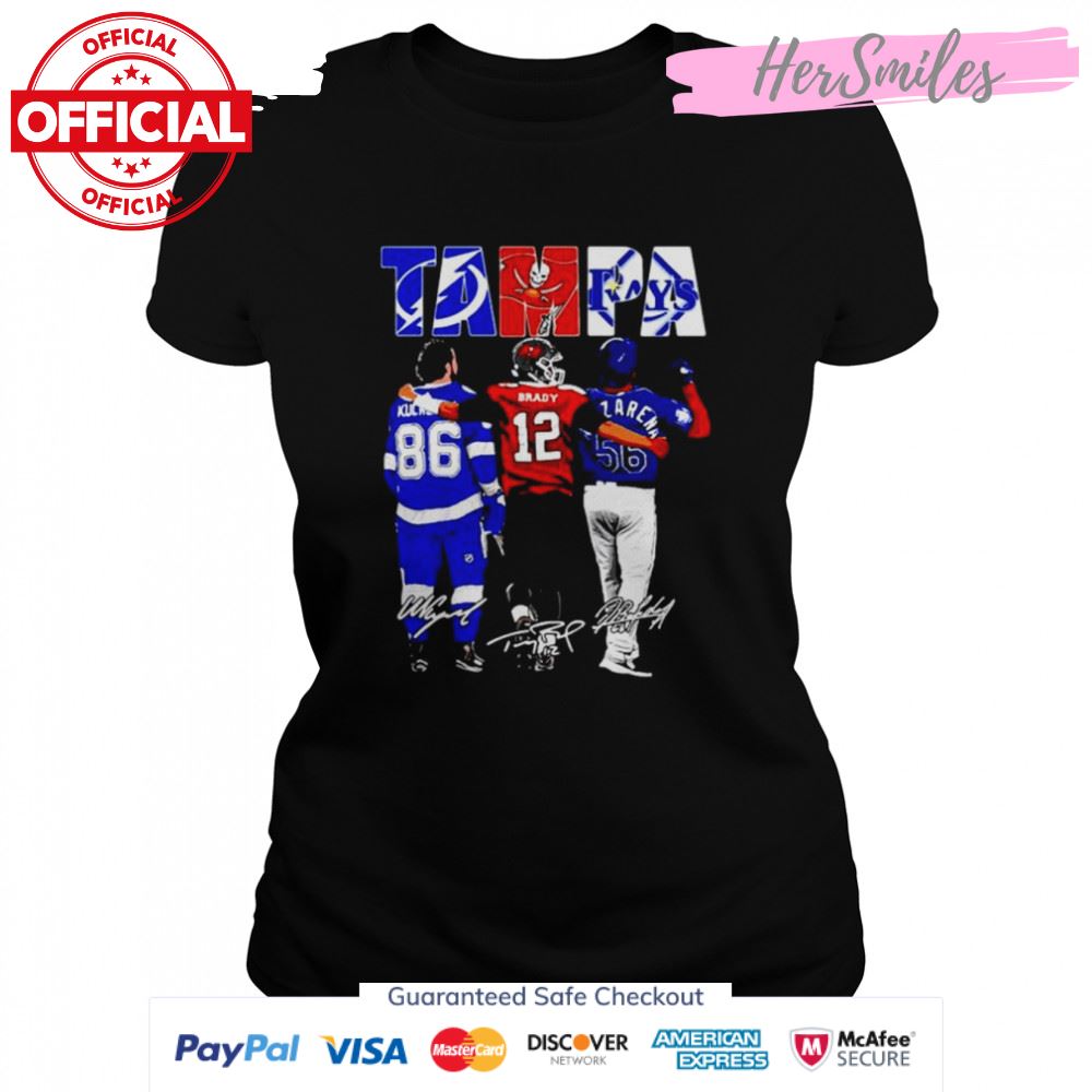 Nikita Kucherov Tom Brady and Randy Arozarena Tampa City of Champions Signatures shirt