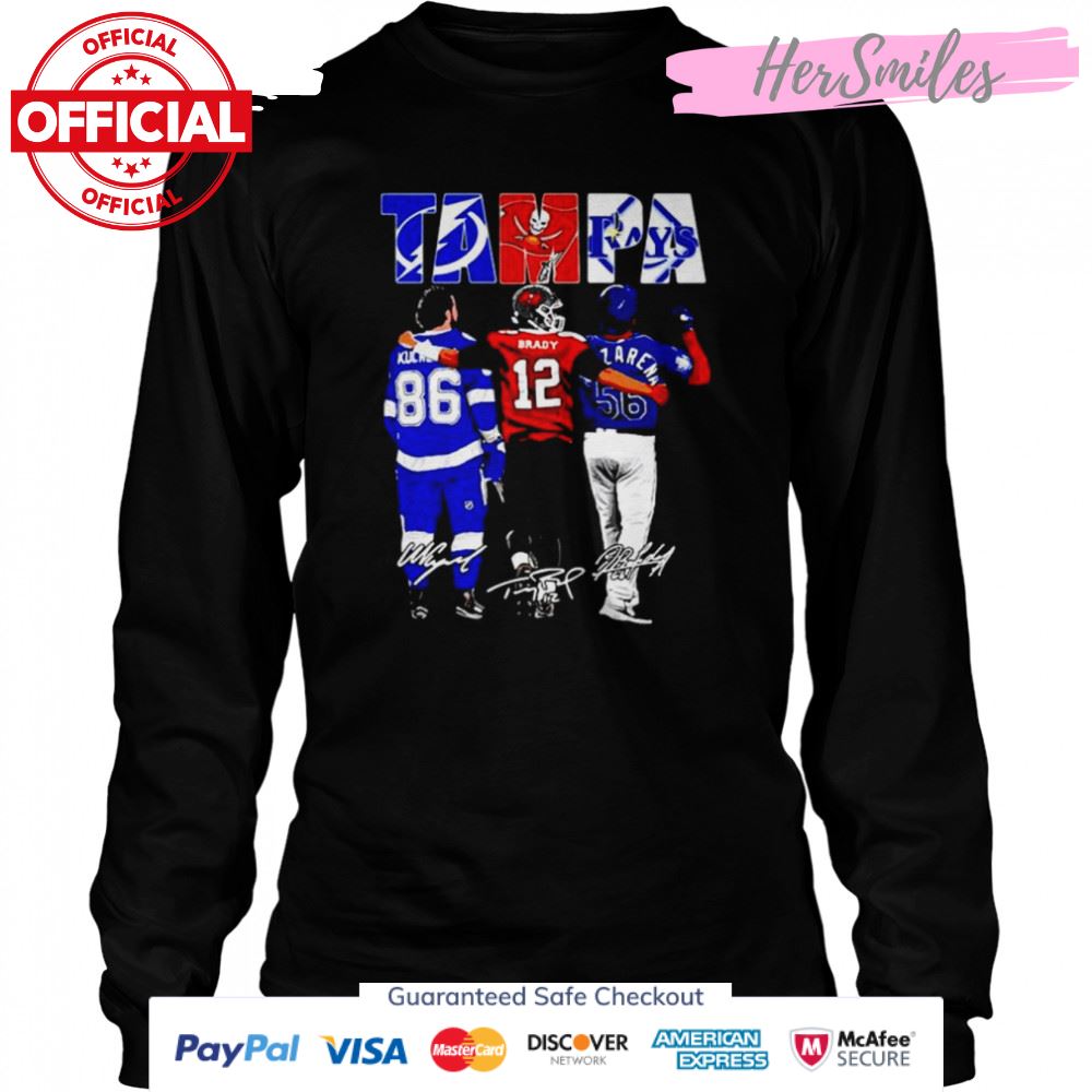 Nikita Kucherov Tom Brady and Randy Arozarena Tampa City of Champions Signatures shirt Nikita Kucherov Tom Brady and Randy Arozarena Tampa City of Champions Signatures shirt