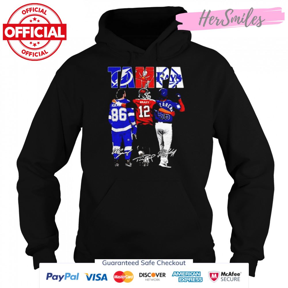 Nikita Kucherov Tom Brady and Randy Arozarena Tampa City of Champions Signatures shirt Nikita Kucherov Tom Brady and Randy Arozarena Tampa City of Champions Signatures shirt