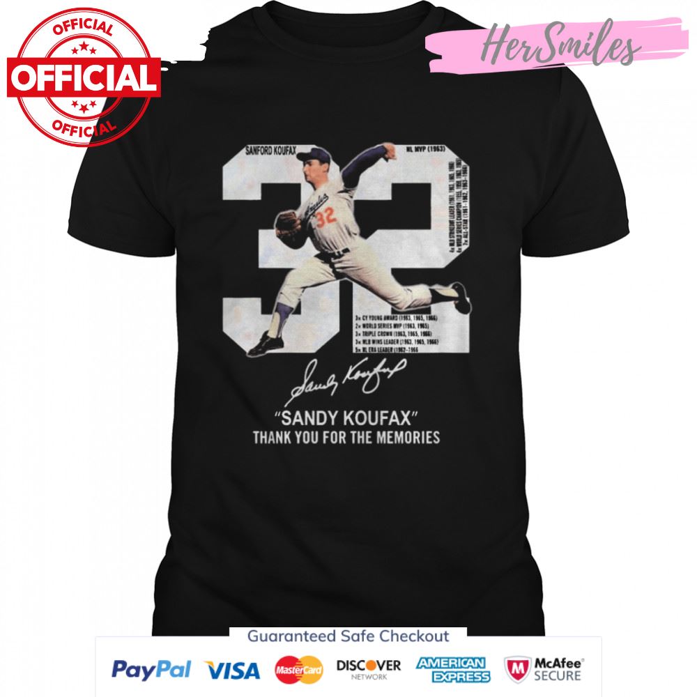 NL MVP 32 Sandy Koufax Signatures Thank You For The Memories Shirt