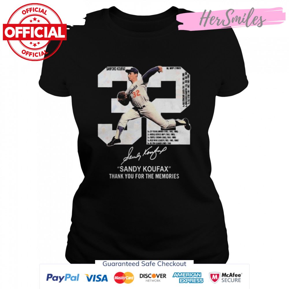 NL MVP 32 Sandy Koufax Signatures Thank You For The Memories Shirt