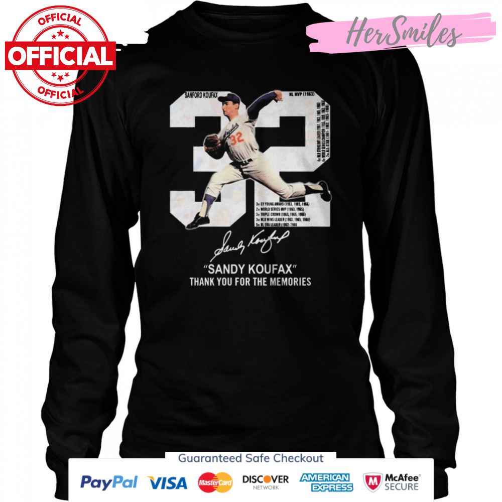 NL MVP 32 Sandy Koufax Signatures Thank You For The Memories Shirt NL MVP 32 Sandy Koufax Signatures Thank You For The Memories Shirt