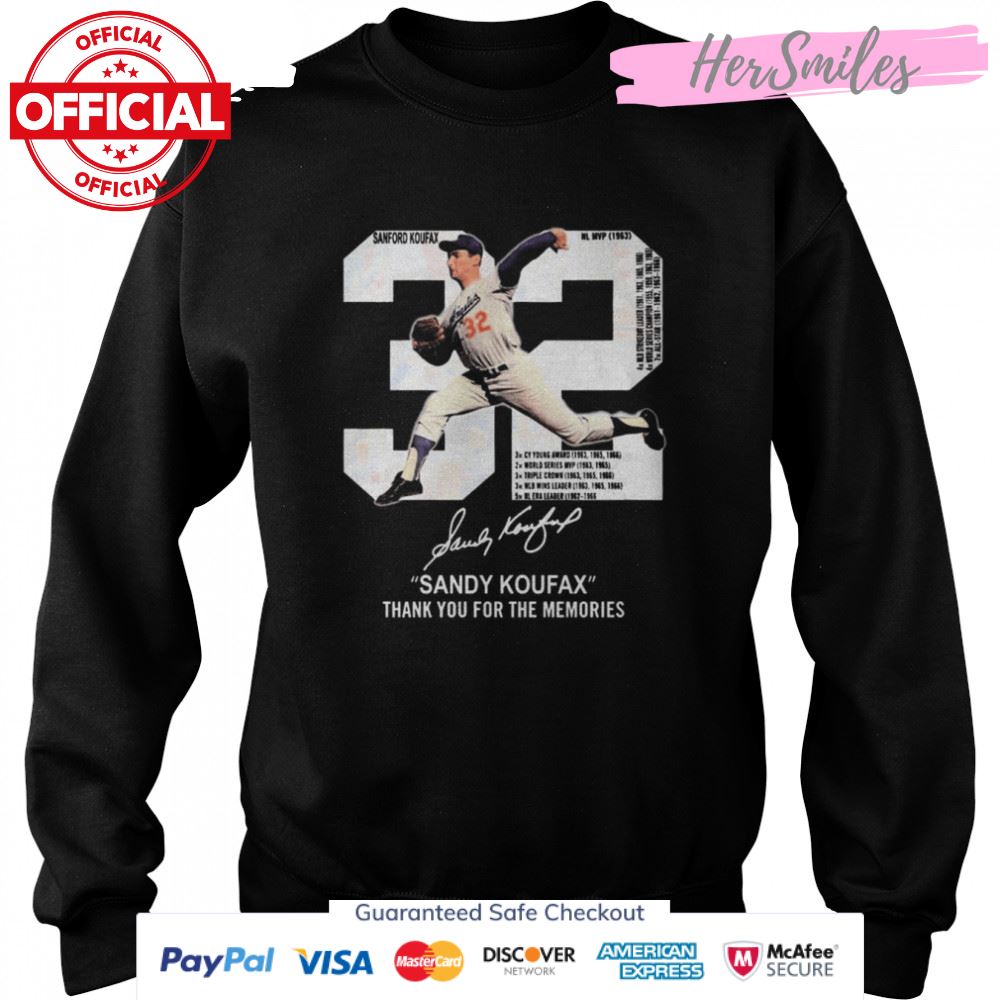 NL MVP 32 Sandy Koufax Signatures Thank You For The Memories Shirt NL MVP 32 Sandy Koufax Signatures Thank You For The Memories Shirt