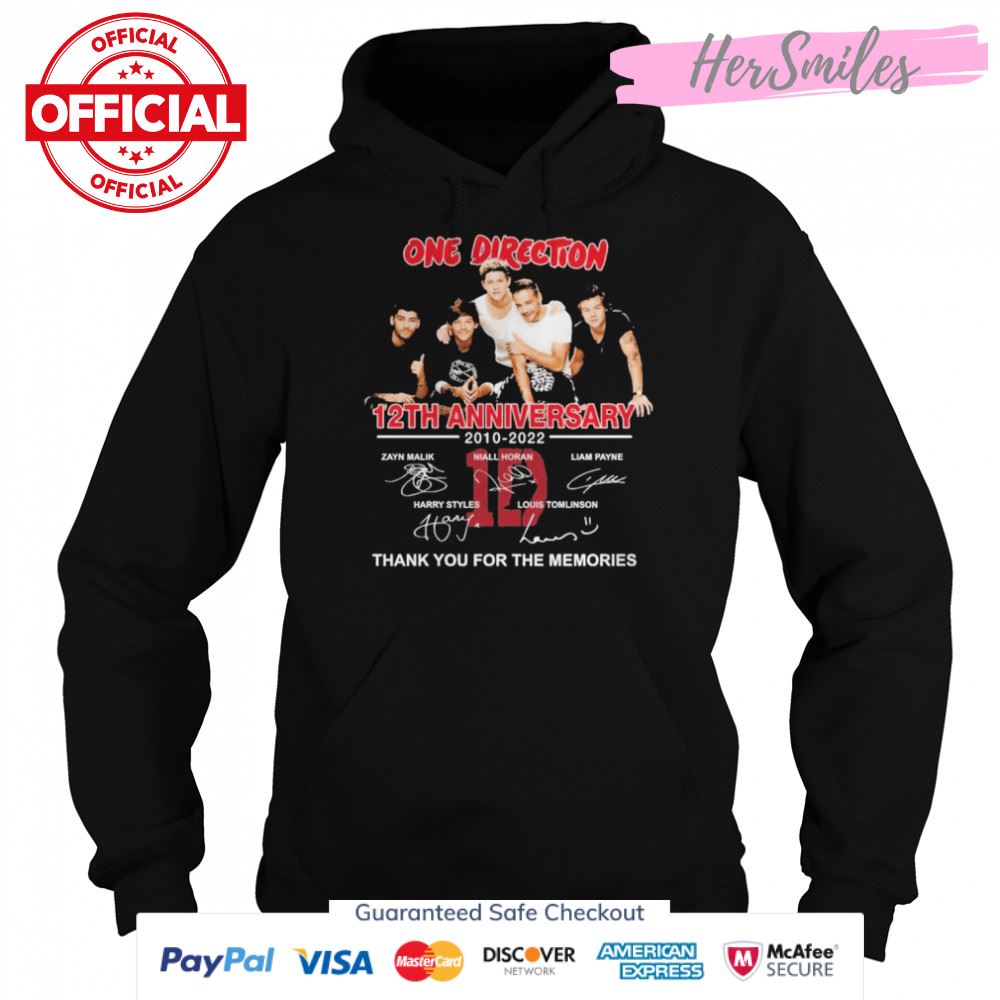 One Direction 12th Anniversary 2010-2022 Signatures Thank You For The Memories T-Shirt One Direction 12th Anniversary 2010-2022 Signatures Thank You For The Memories T-Shirt