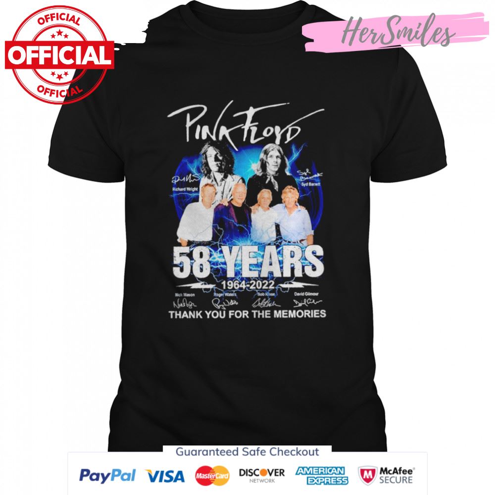 Pink Floyd 58 years 1964-2022 thank you for the memories signatures shirt