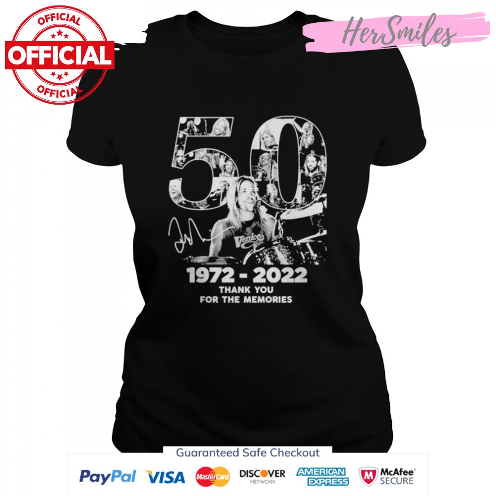 Rip Taylor Hawkins Age Of 50 1972-2022 Signature Thank You For The Memories T-Shirt