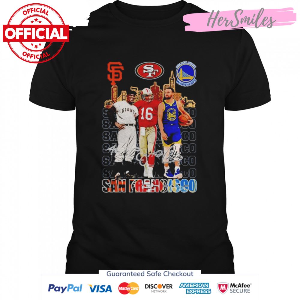 San Francisco #30 Stephen Curry #16 Joe Montana #24 Willie Mays Signatures shirt