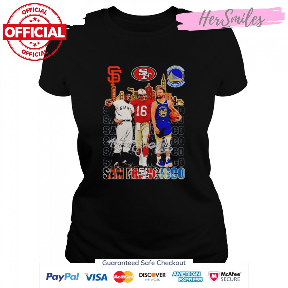 San Francisco #30 Stephen Curry #16 Joe Montana #24 Willie Mays Signatures shirt