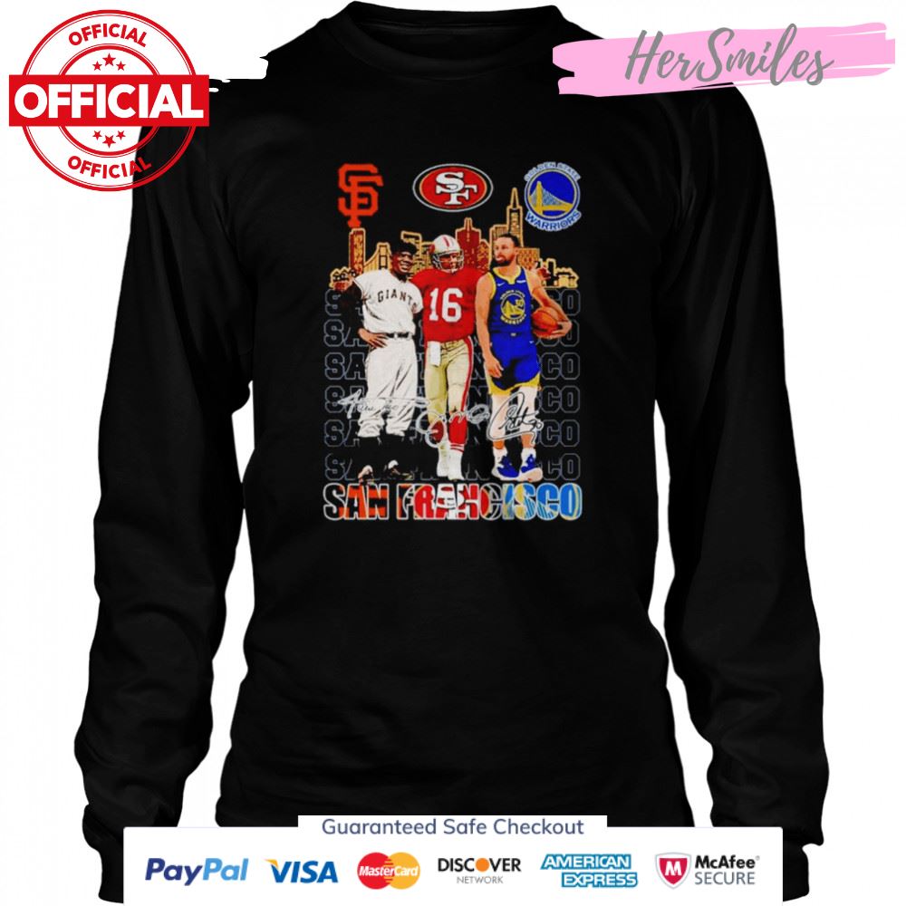 San Francisco #30 Stephen Curry #16 Joe Montana #24 Willie Mays Signatures shirt San Francisco #30 Stephen Curry #16 Joe Montana #24 Willie Mays Signatures shirt