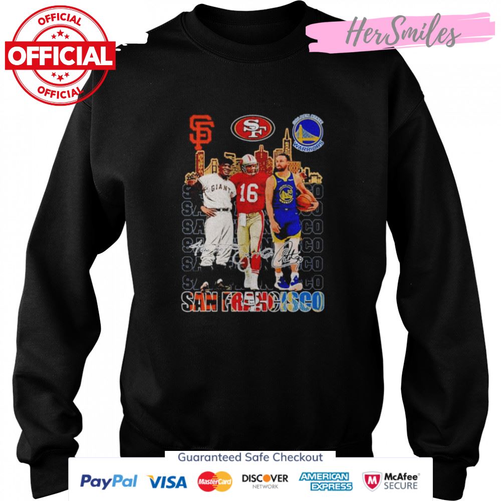 San Francisco #30 Stephen Curry #16 Joe Montana #24 Willie Mays Signatures shirt San Francisco #30 Stephen Curry #16 Joe Montana #24 Willie Mays Signatures shirt
