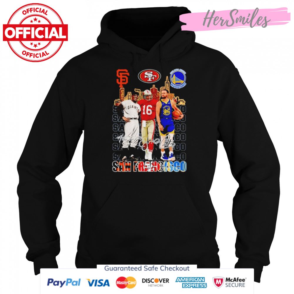 San Francisco #30 Stephen Curry #16 Joe Montana #24 Willie Mays Signatures shirt San Francisco #30 Stephen Curry #16 Joe Montana #24 Willie Mays Signatures shirt