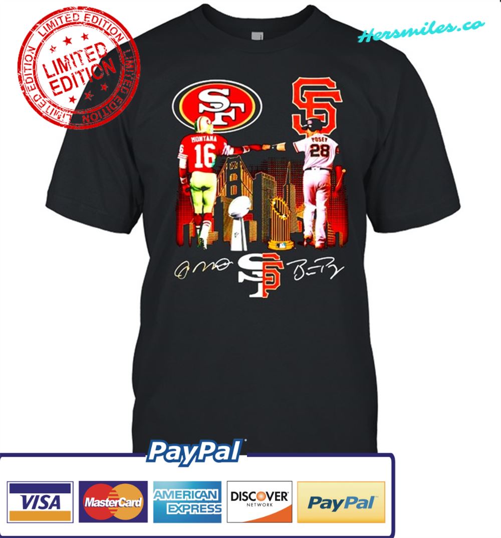 San Francisco city 49ers and Giants players champion Montana and Posey signature shirt