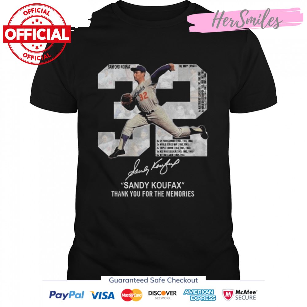 Sandy Koufax 32 Los Angeles Dodgers thank you for the memories signature shirt