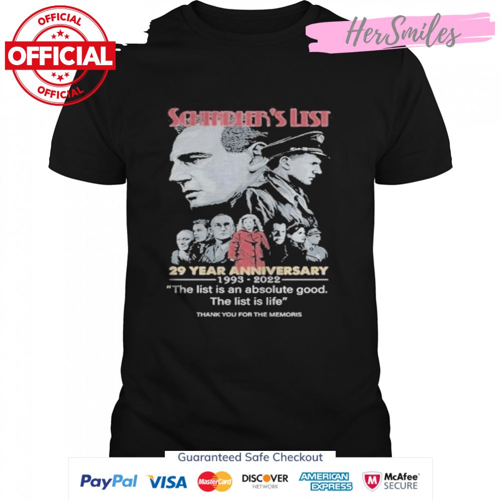 Schindler’s List 29 Years Anniversary 1993-2022 Thank You For The Memories Signatures Shirt