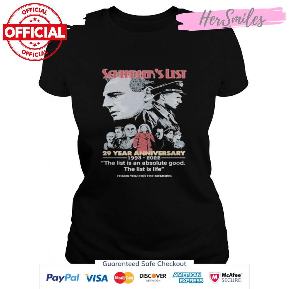 Schindler’s List 29 Years Anniversary 1993-2022 Thank You For The Memories Signatures Shirt