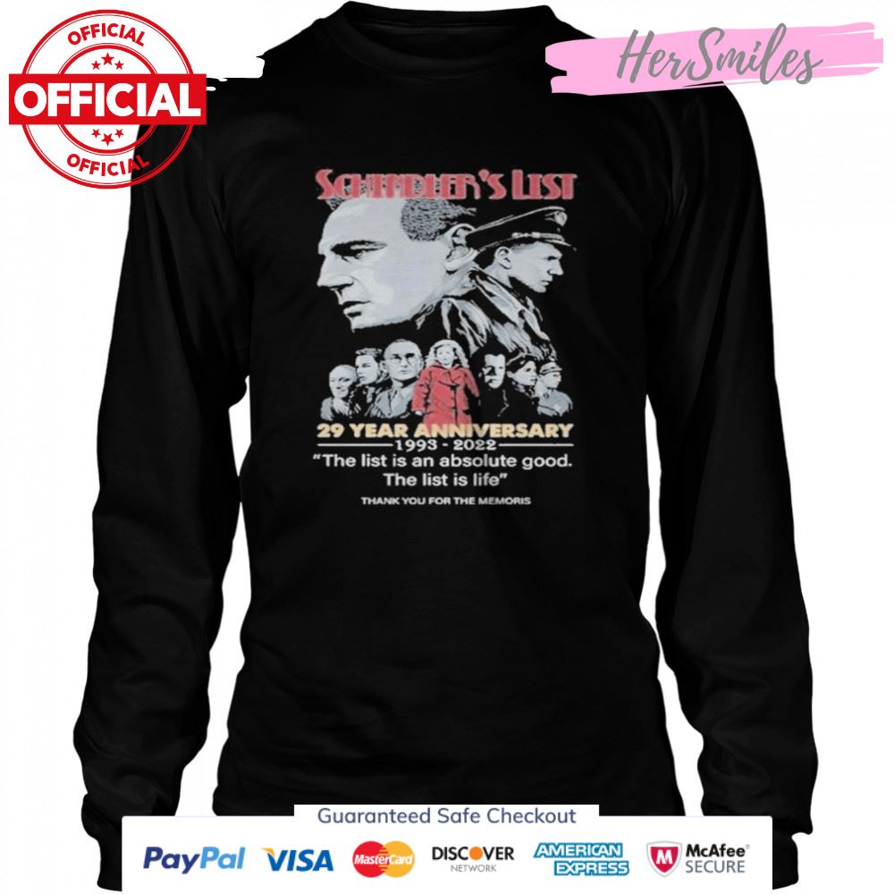 Schindler’s List 29 Years Anniversary 1993-2022 Thank You For The Memories Signatures Shirt Schindler’s List 29 Years Anniversary 1993-2022 Thank You For The Memories Signatures Shirt