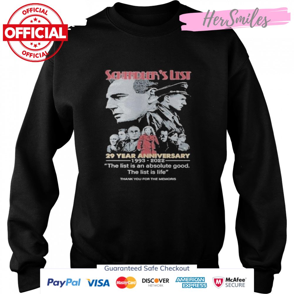 Schindler’s List 29 Years Anniversary 1993-2022 Thank You For The Memories Signatures Shirt Schindler’s List 29 Years Anniversary 1993-2022 Thank You For The Memories Signatures Shirt