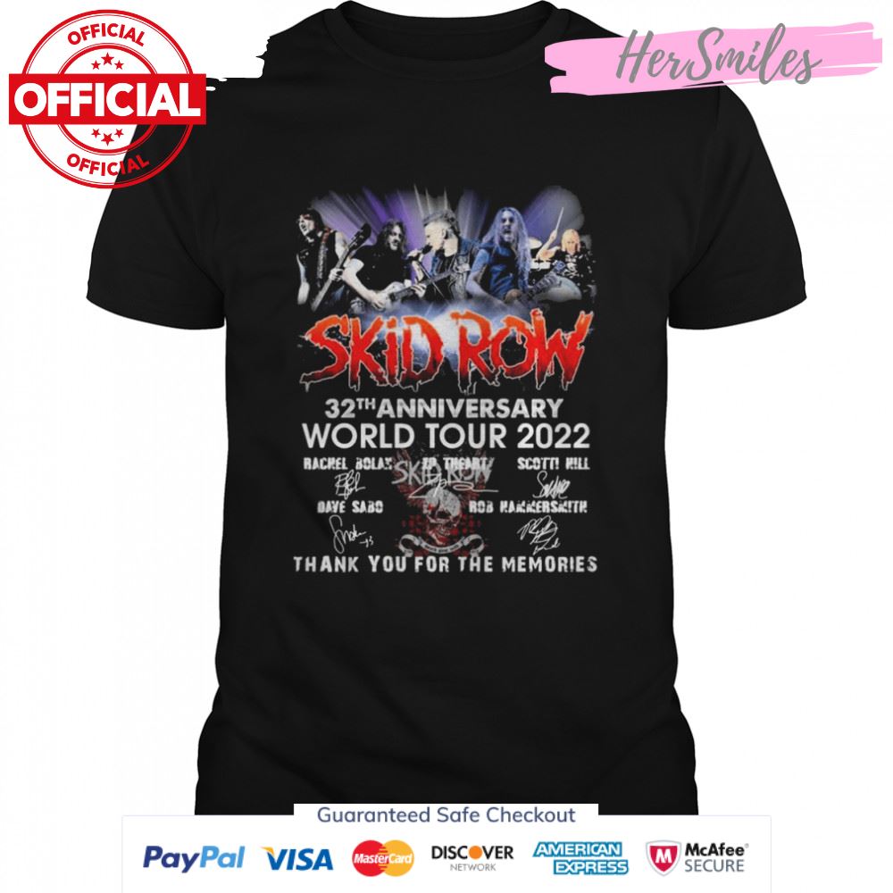 Skid Row 32nd Anniversary World Tour 2022 Signatures Thank You For The Memories Shirt