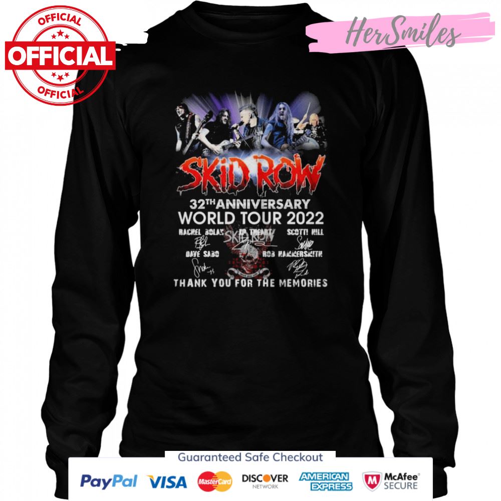 Skid Row 32nd Anniversary World Tour 2022 Signatures Thank You For The Memories Shirt Skid Row 32nd Anniversary World Tour 2022 Signatures Thank You For The Memories Shirt