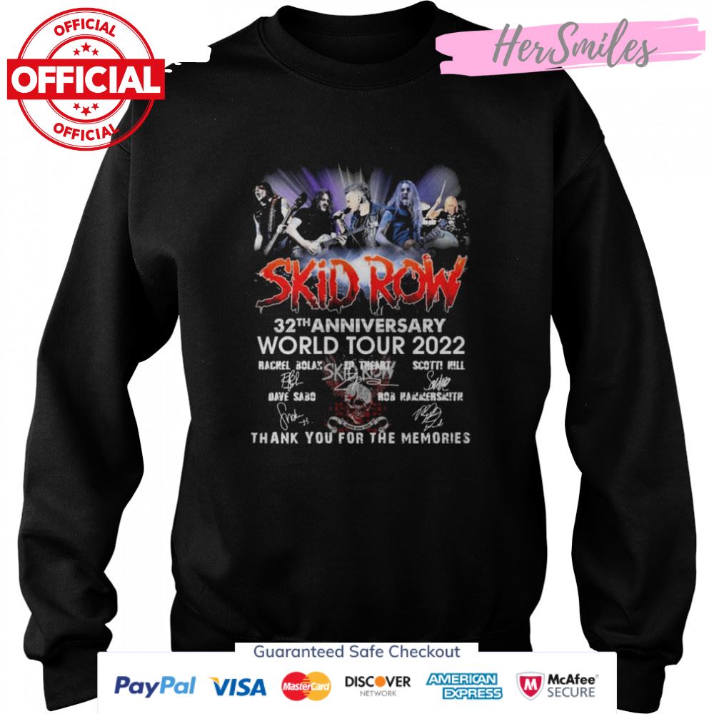 Skid Row 32nd Anniversary World Tour 2022 Signatures Thank You For The Memories Shirt Skid Row 32nd Anniversary World Tour 2022 Signatures Thank You For The Memories Shirt