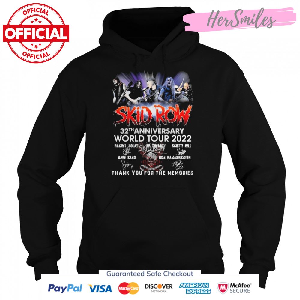 Skid Row 32nd Anniversary World Tour 2022 Signatures Thank You For The Memories Shirt Skid Row 32nd Anniversary World Tour 2022 Signatures Thank You For The Memories Shirt