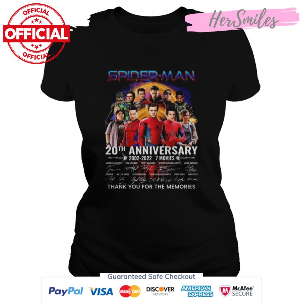 Spider Man 20th anniversary 2002 2022 7 movies thank you for the memories signatures shirt