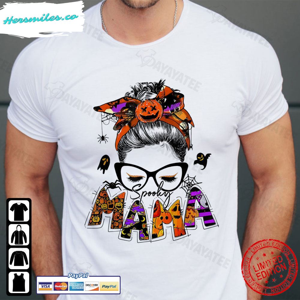 Spooky Mama Shirt Halloween Messy Bun Mom T-Shirt