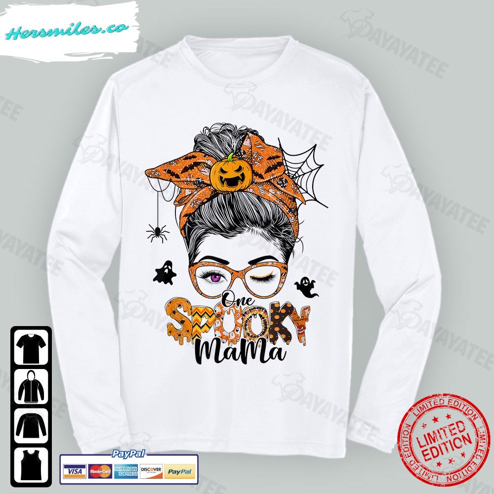 Spooky Mama Shirt Messy Bun Mom Halloween T-Shirt Spooky Mama Shirt Messy Bun Mom Halloween T-Shirt