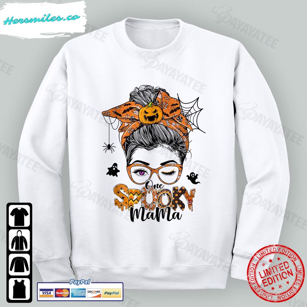 Spooky Mama Shirt Messy Bun Mom Halloween T-Shirt Spooky Mama Shirt Messy Bun Mom Halloween T-Shirt