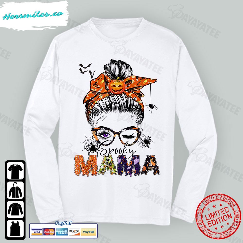 Spooky Mama Shirt Messy Bun Mom Monster Halloween T-Shirt Spooky Mama Shirt Messy Bun Mom Monster Halloween T-Shirt