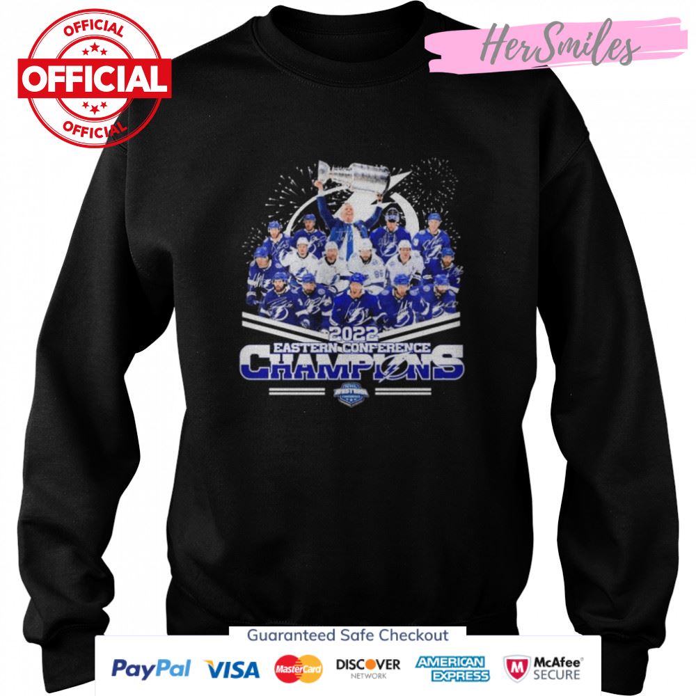 Tampa Bay Lightning 2022 NHL Eastern Conference Champions signatures shirt Tampa Bay Lightning 2022 NHL Eastern Conference Champions signatures shirt