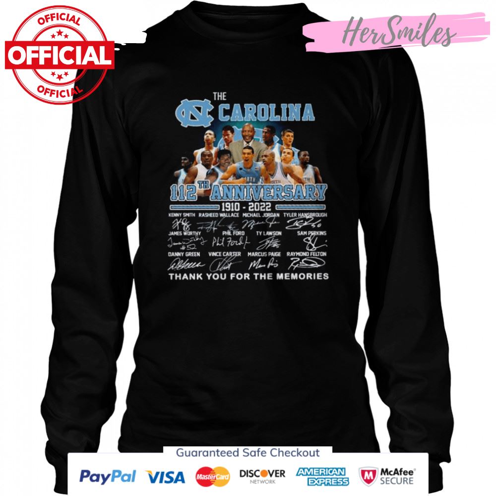 The Carolina 112th anniversary 1910 2022 thank you for the memories signatures shirt The Carolina 112th anniversary 1910 2022 thank you for the memories signatures shirt