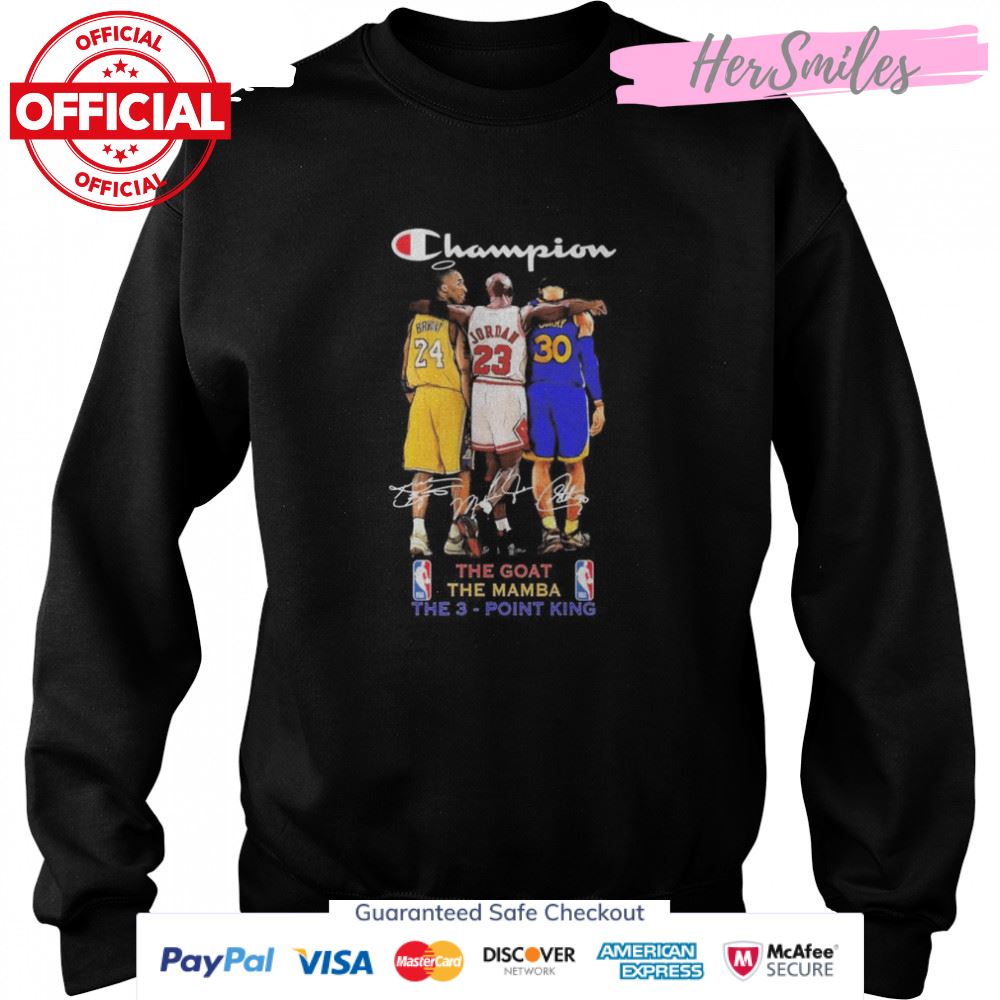 The Champion NBA Legend Players The Goat The Mamba And The 3-Point King Signatures Shirt The Champion NBA Legend Players The Goat The Mamba And The 3-Point King Signatures Shirt