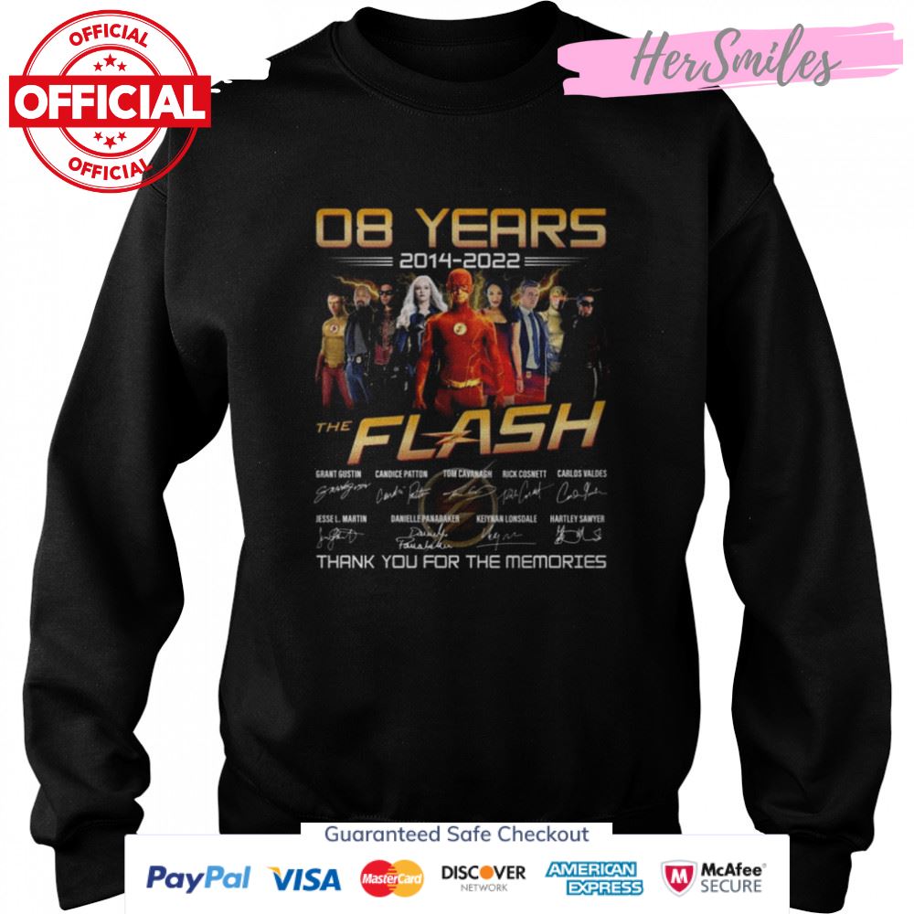 The Flash 08 years 2014 2022 thank you for the memories signatures shirt The Flash 08 years 2014 2022 thank you for the memories signatures shirt