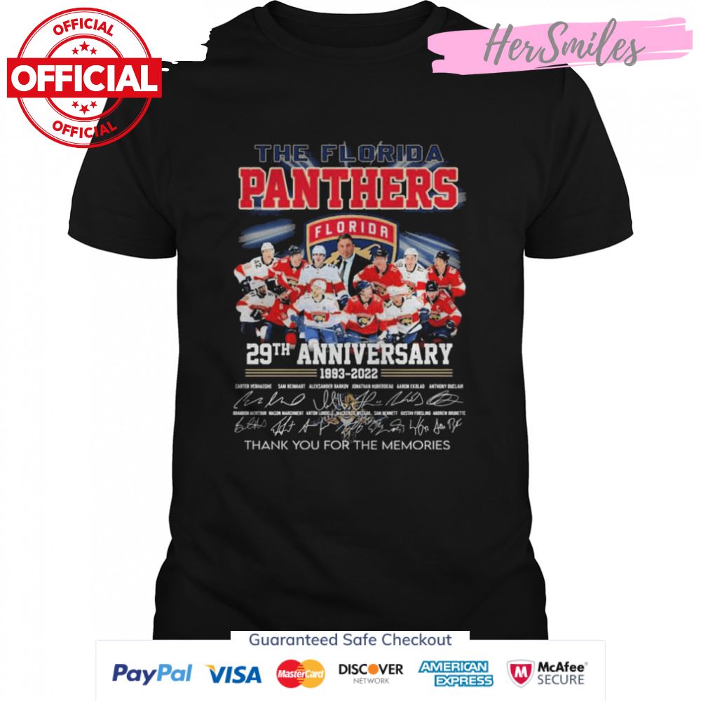 The Florida Panthers 29th anniversary 1993-2022 thank you for the memories signatures shirt