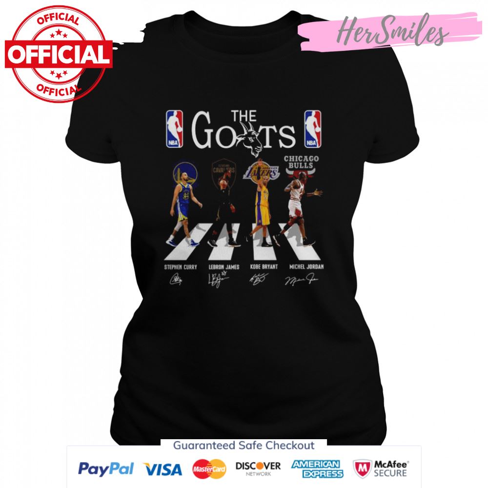The Goats Abbey Road Stephen Curry Lebron James Kobe Bryant Michael Jordan Signatures Shirt