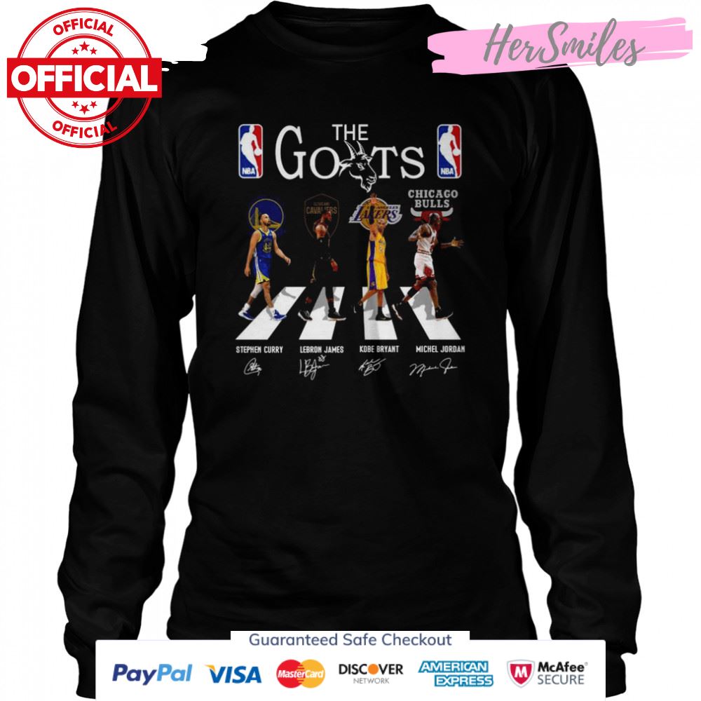 The Goats Abbey Road Stephen Curry Lebron James Kobe Bryant Michael Jordan Signatures Shirt The Goats Abbey Road Stephen Curry Lebron James Kobe Bryant Michael Jordan Signatures Shirt