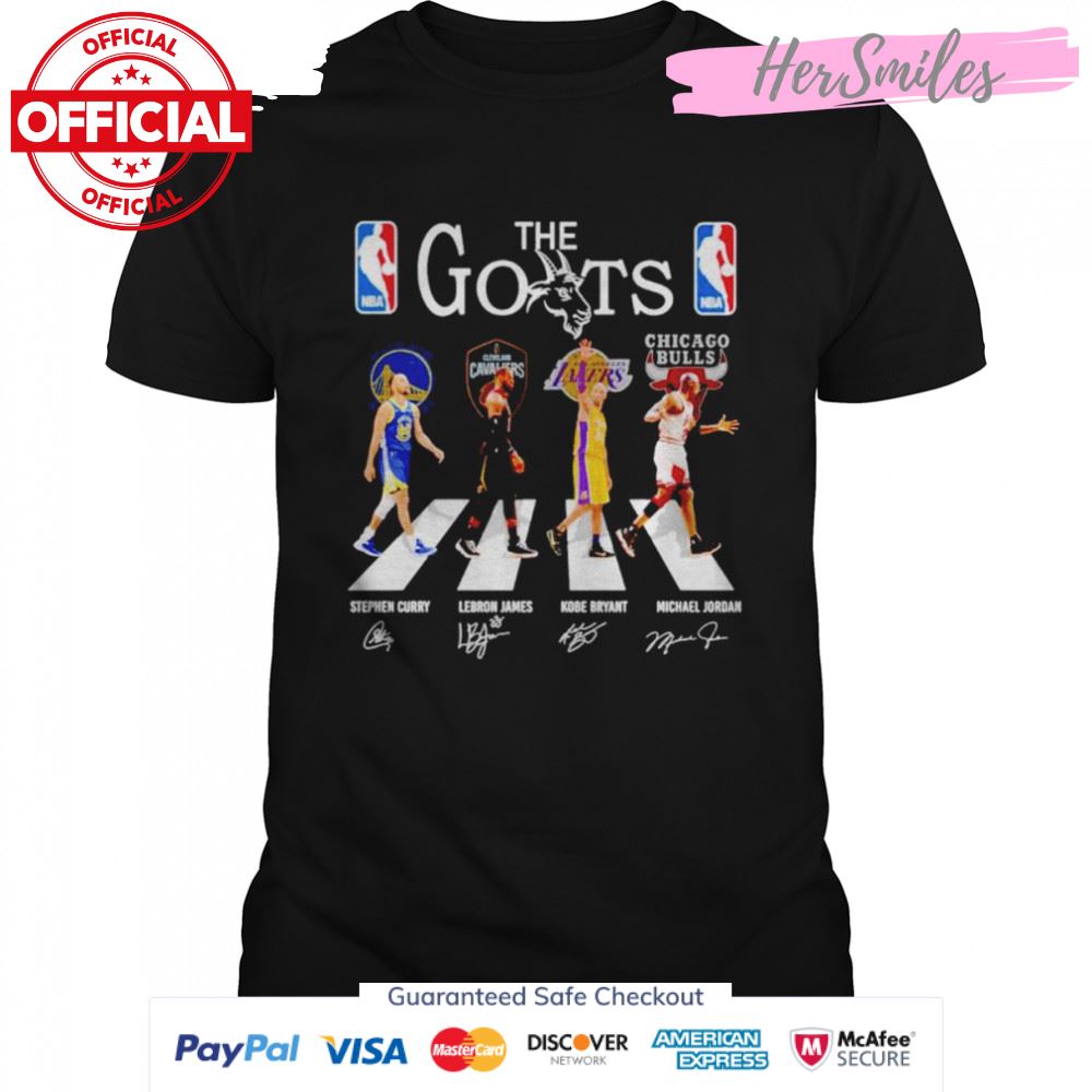 The Goats Stephen Curry Lebron James Kobe Bryant Michael Jordan Abbey Road signatures shirt