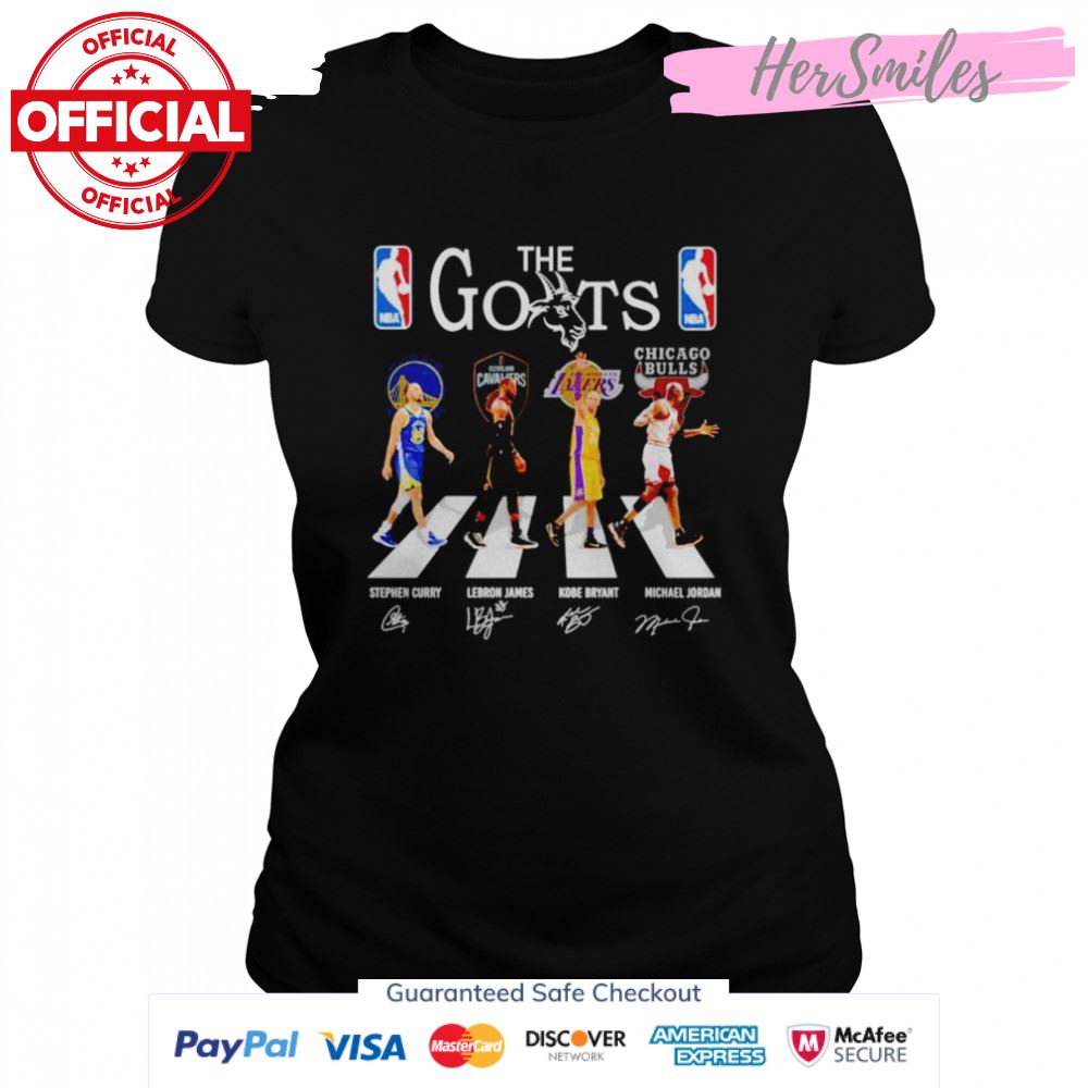 The Goats Stephen Curry Lebron James Kobe Bryant Michael Jordan Abbey Road signatures shirt