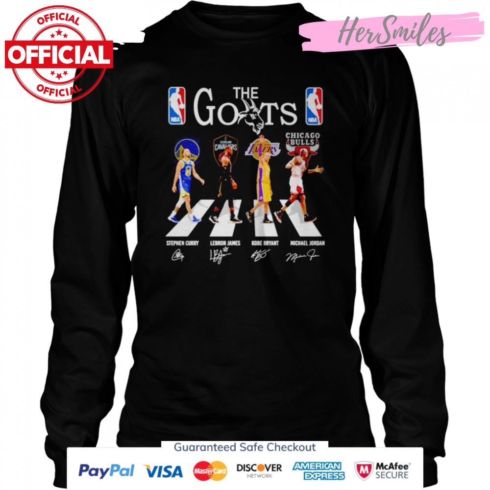 The Goats Stephen Curry Lebron James Kobe Bryant Michael Jordan Abbey Road signatures shirt The Goats Stephen Curry Lebron James Kobe Bryant Michael Jordan Abbey Road signatures shirt