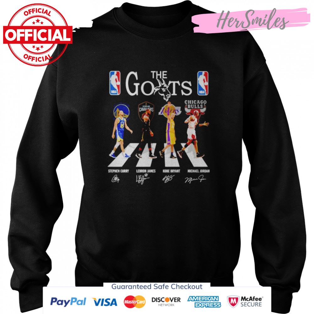 The Goats Stephen Curry Lebron James Kobe Bryant Michael Jordan Abbey Road signatures shirt The Goats Stephen Curry Lebron James Kobe Bryant Michael Jordan Abbey Road signatures shirt