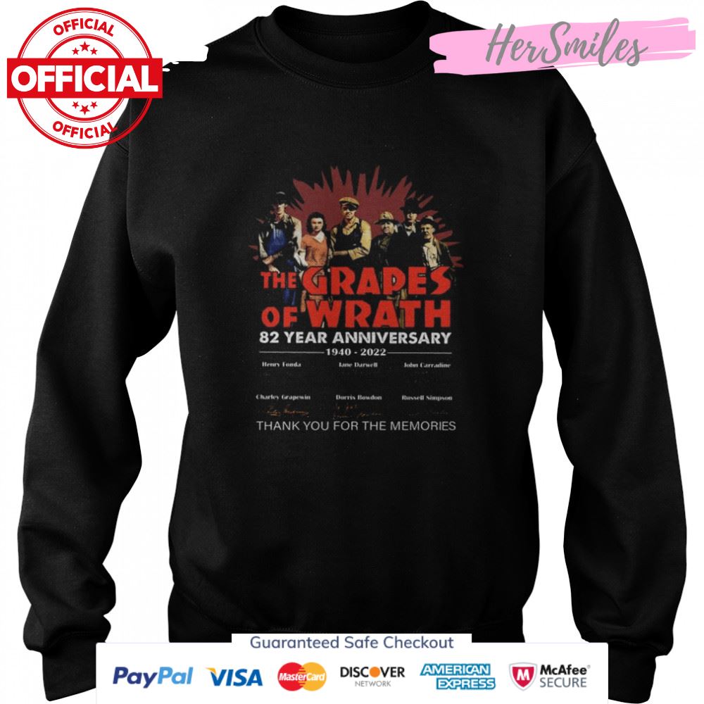 The Grades Of Wrath 82 year anniversary 1940 2022 thank you for the memories signatures shirt The Grades Of Wrath 82 year anniversary 1940 2022 thank you for the memories signatures shirt