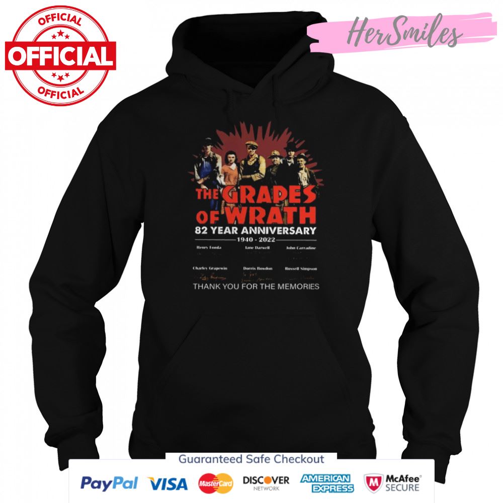 The Grades Of Wrath 82 year anniversary 1940 2022 thank you for the memories signatures shirt The Grades Of Wrath 82 year anniversary 1940 2022 thank you for the memories signatures shirt