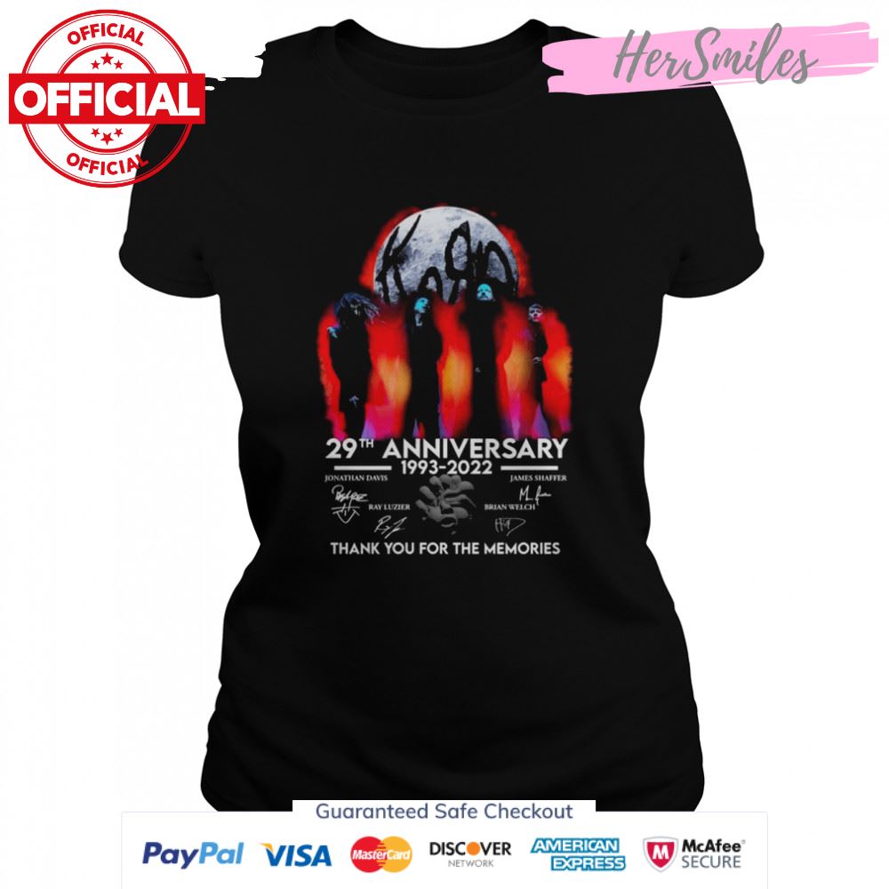 The Korn 29th Anniversary 1993-2023 Signatures Thank You For The Memories Shirt