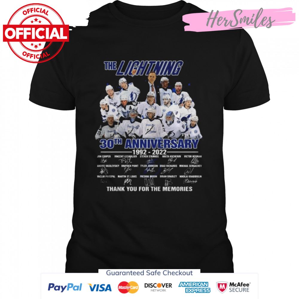 The Lightning 30th anniversary 1992 2022 signatures thank you for the memories shirt