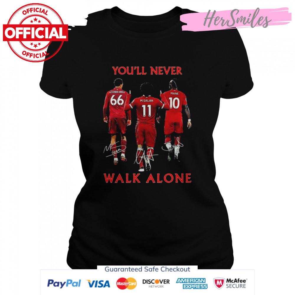 The Liverpool FC Alexander-Arnold and M.Salah and Mane you’ll never walk alone signatures shirt