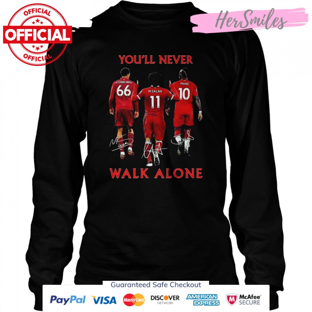 The Liverpool FC Alexander-Arnold and M.Salah and Mane you’ll never walk alone signatures shirt The Liverpool FC Alexander-Arnold and M.Salah and Mane you’ll never walk alone signatures shirt