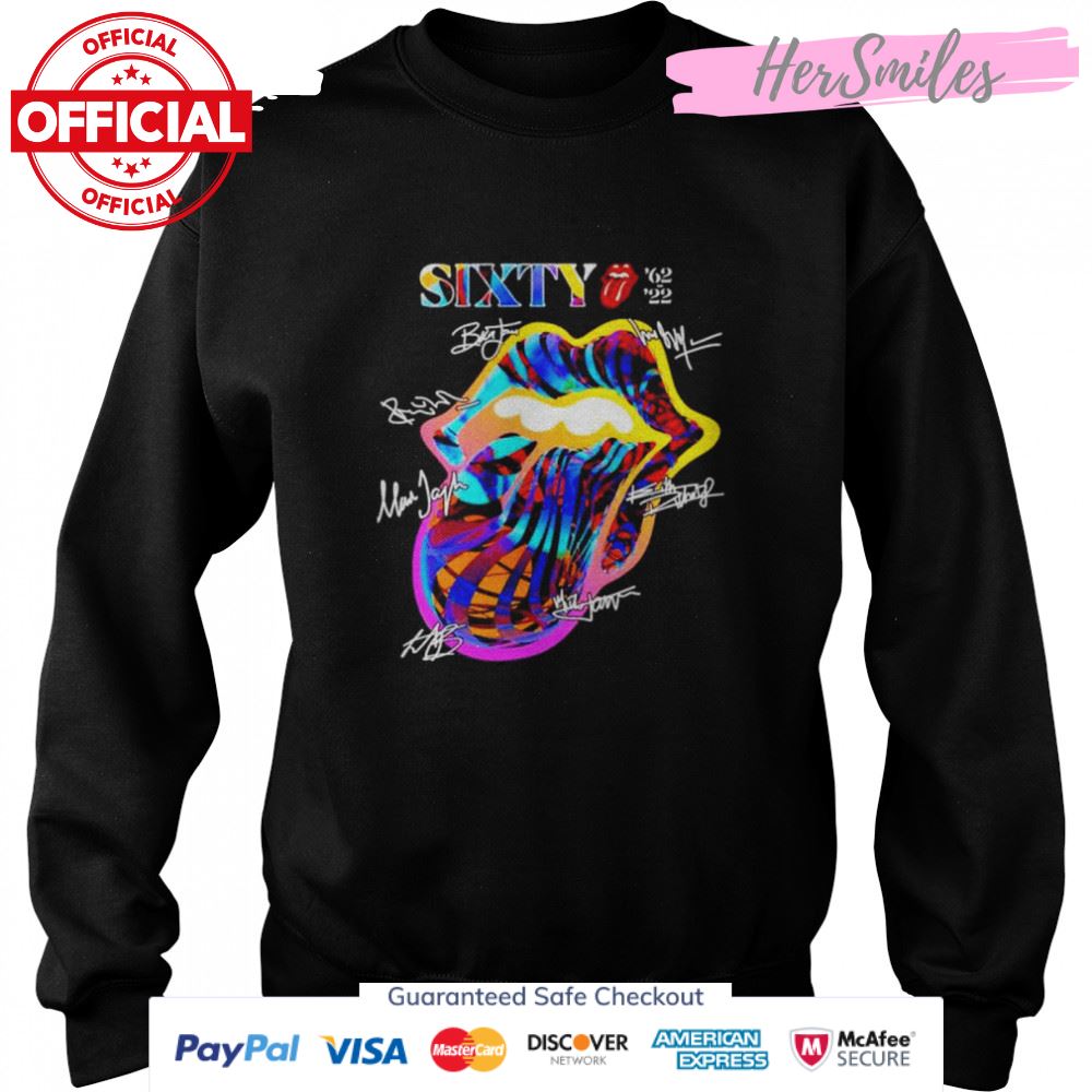 The Rolling Stones Sixty ’62 ’22 signatures shirt The Rolling Stones Sixty ’62 ’22 signatures shirt