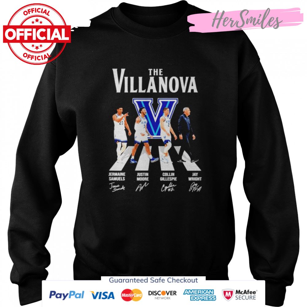 The Villanova Wildcats Samuels Moore Gillespie and Wright abbey road signatures shirt The Villanova Wildcats Samuels Moore Gillespie and Wright abbey road signatures shirt